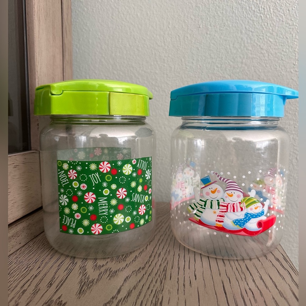 Festive Holiday Storage Jars with Green and Blue Lids